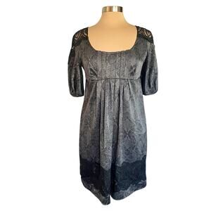 To The Max‎ Paisley Satin Dress Size SMALL Lace Puff Sleeves Regency Whimsygoth